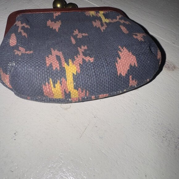 VTG Fossil Kisslock Key-Per Coin Purse Canvas Aztec Leather Accent - Picture 4 of 14